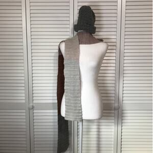 NWT Handmade Crocheted Gray Multicolor Textured Adult Beanie Scarf 84”